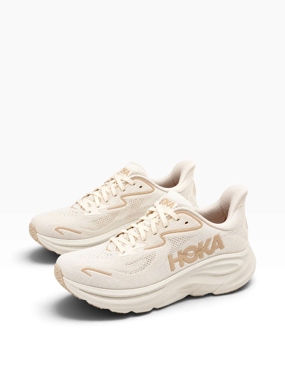 NWOB HOKA One One Women CLIFTON 10 Running Athletic Shoes In Vanilla/Birch 12 B